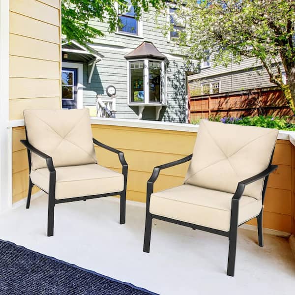 Liviza Metal Outdoor Dining Chair with Beige Cushions (2-Pack)