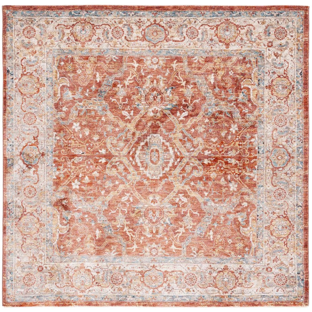 Valencia 6 ft. x 6 ft. Rust/Beige Distressed Border Ornate Square Area Rug price history on PriceWatchPro