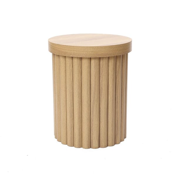 15.7 in. Brown Wood Fluted Round Side Table