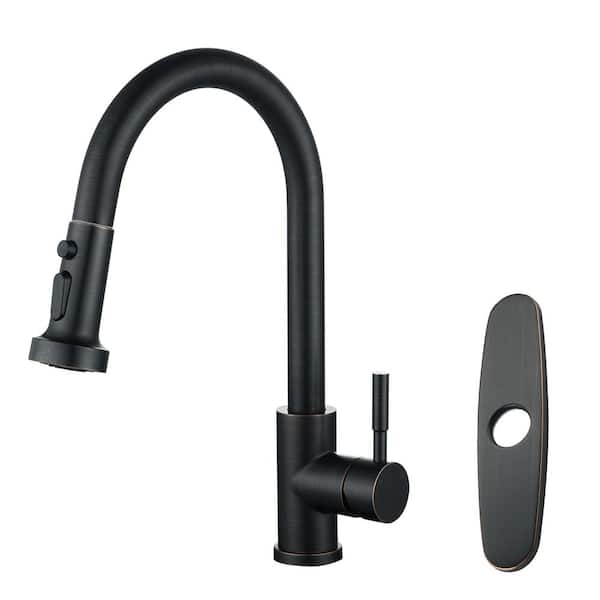 ARCORA Single Handle Pull Down Sprayer Kitchen Faucet with Deck Plate in Oil Rubbed Bronze