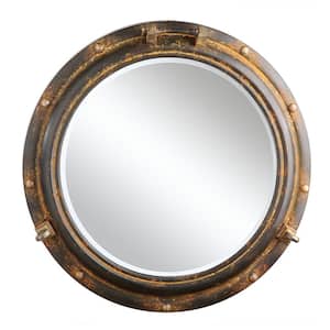 22 in. W x 22 in. H Metal Porthole Distressed Rust Decorative Mirror