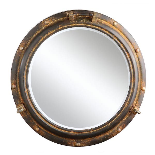 Storied Home 22 in. W x 22 in. H Metal Porthole Distressed Rust Decorative Mirror