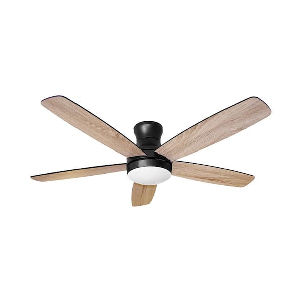 52 in. Smart Indoor Black Low Profile Standard Ceiling Fan with Dimmable LED APP Remote and Two Blade Colors