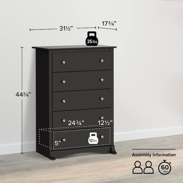 Prepac Sonoma 5-Drawer Black Chest BDC-3345-K - The Home Depot