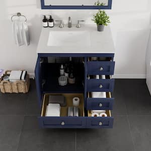 Acclaim 30 in. W x 22 in. D x 34 in. H Single Sink Freestanding Bath Vanity in Blue with White Carrara Quartz Top