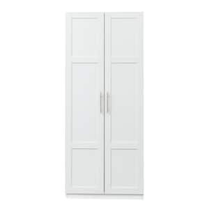 29.53 in. x 15.75 in. x 70.87 in. White Wood Armoires Wardrobe Kitchen Cabinet with 2-Doors and 3-Partitions