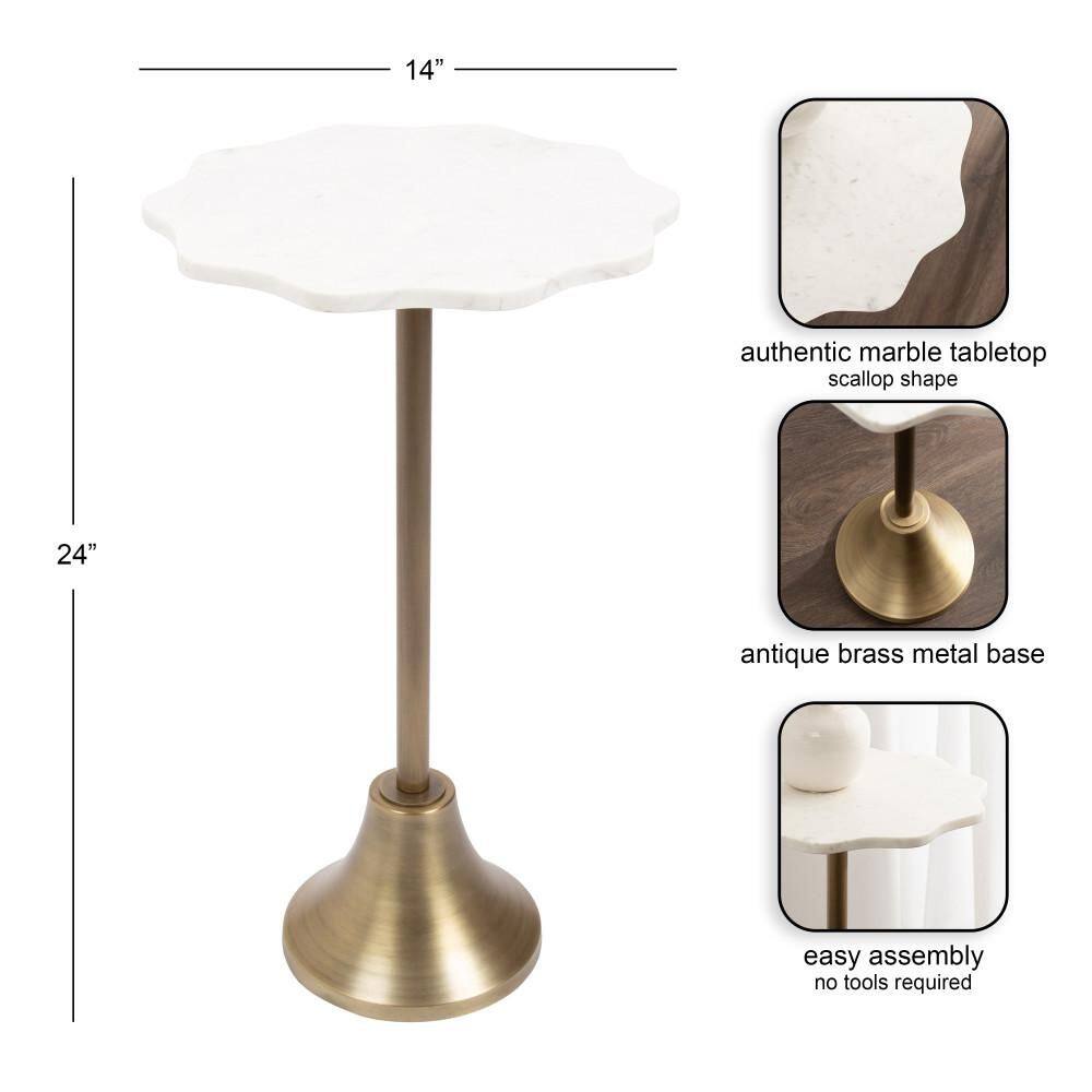 Sanzo 14 in. Gold Scalloped Round Marble End Table - thumbnail 4