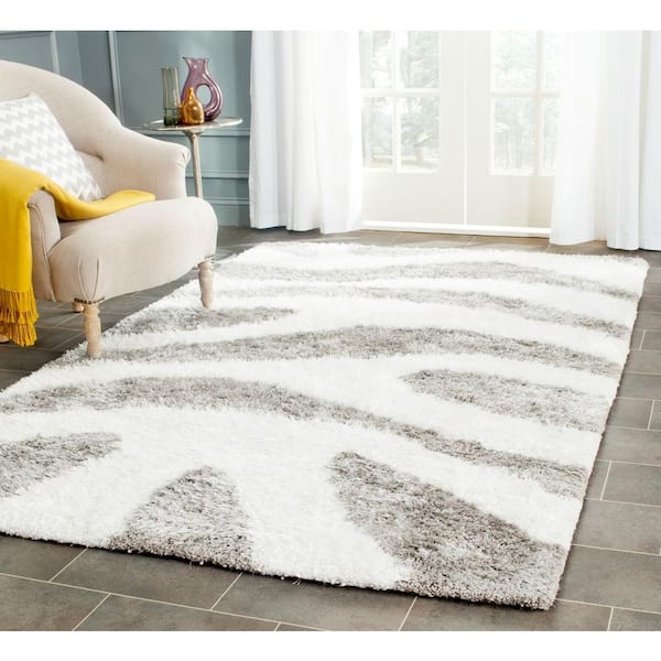 Barcelona Shag Ivory/Silver 5 ft. x 8 ft. Animal Print Area Rug