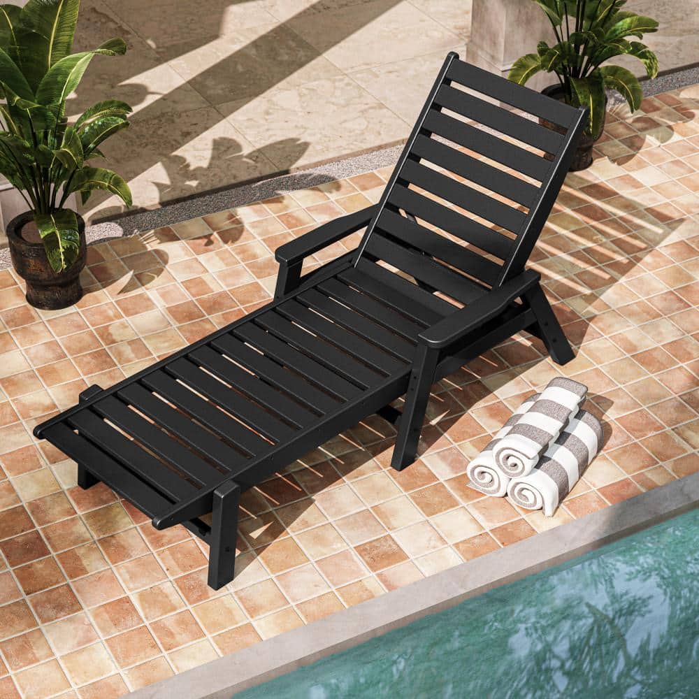 POLYWOOD Grant Park Black Chaise Lounge with Arms GPNCC2280BL