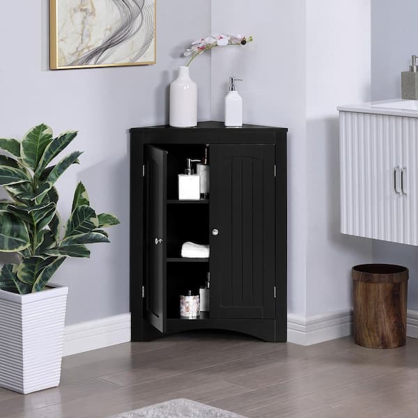 Tahanbath Free-standing corner cabinet with doors, shelves Serves as sideboard or storage in Coffee