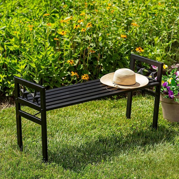 47 in. Star Black Metal Outdoor Garden Bench