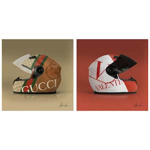 24in.x24in.each "Haute Helmets" Set Frameless Free Floating Tempered Glass Panel Graphic Wall Art Set of 2