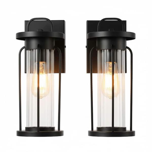 2 Pack 14 in. Outdoor Wall Light Fixtures, Black Wall Sconce Lamp, Exterior Waterproof Anti Rust Lantern