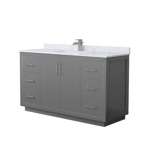 Wyndham Collection Icon 60 in. W x 22 in. D x 35 in. H Single Bath Vanity in Dark Gray with White Carrara Marble Top