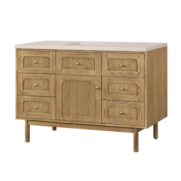 James Martin Vanities Laurent 48.0 in. W x 23.5 in. D x 34.2 in. H Bathroom Vanity in Light Oak with Eternal Marfil Quartz Top