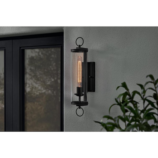 Hampton Bay Citrin 20 in. 1-Light Black Outdoor Wall Light Fixture with Clear Glass