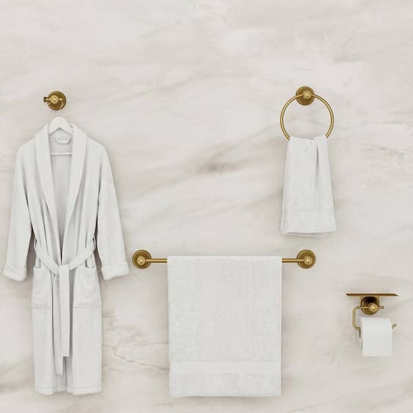 Vintage 4-Piece Bath Hardware Set with Mounting Hardware in Brushed Gold