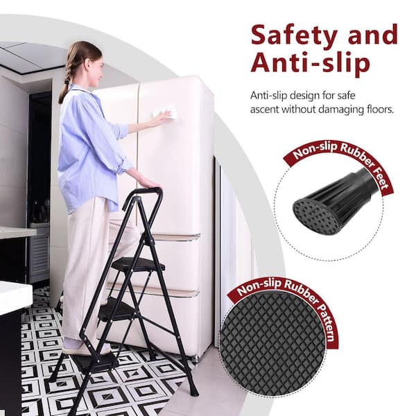 5-Step Steel Lightweight Folding Step Stool (10 ft. Reach), 500 lbs. Load Capacity, w/ Anti Slip Wide Pedals and Handle