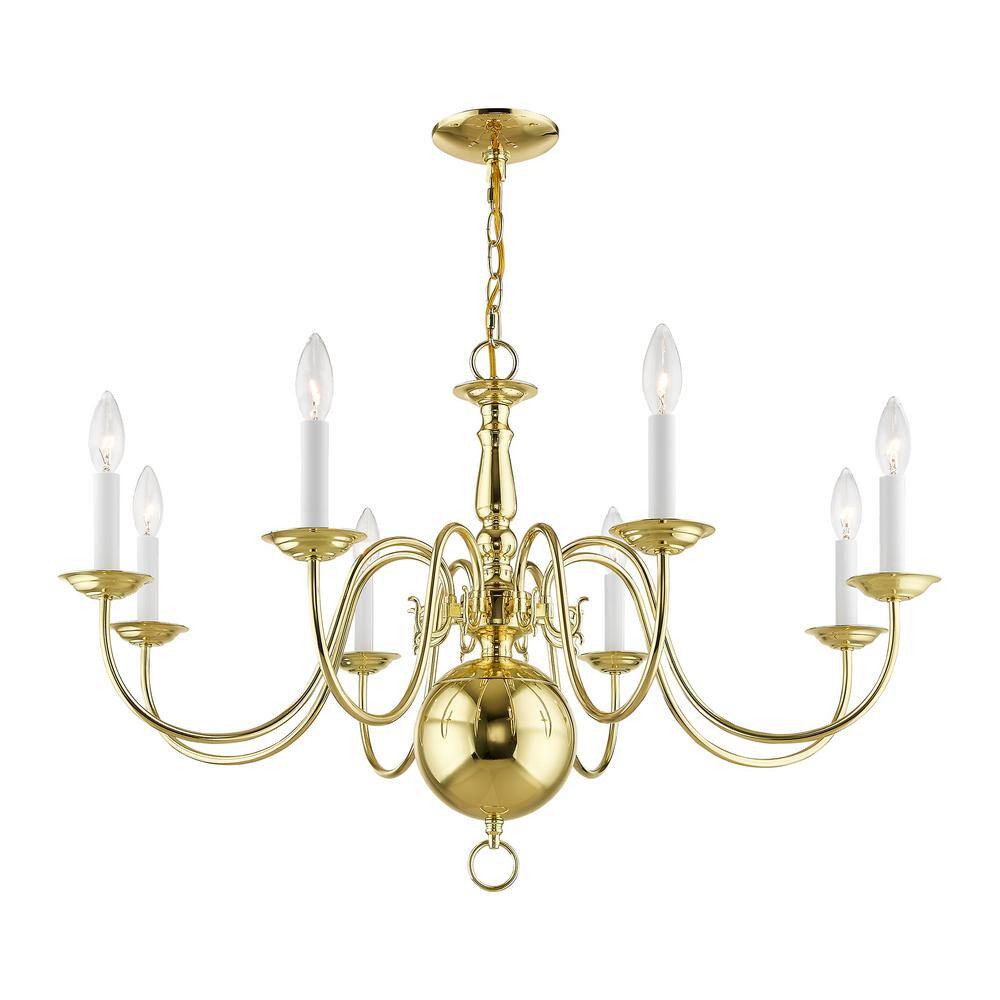Elegant Williamsburgh Polished Brass 8-Light Colonial Chandelier