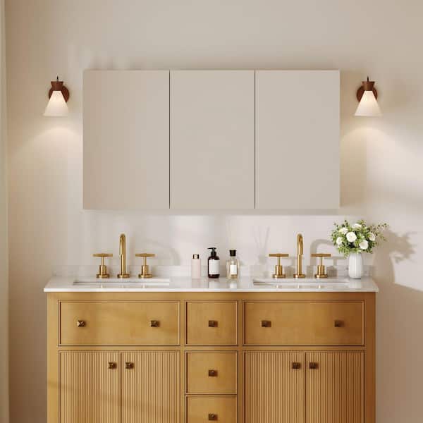 48 in. W x 26 in. H x 5 in. D Rectangular Silver Aluminum Frameless Tri-View Surface-Mount Medicine Cabinet with Mirror