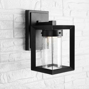 Nate Medium 9.7 in. Black Integrated LED Outdoor Modern Cube Bubble Glass/Metal Sconce