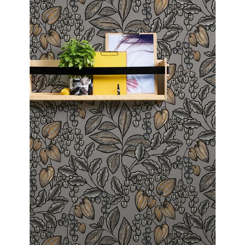 Leif Grey and Orange Floral Non-Woven Wallpaper Roll