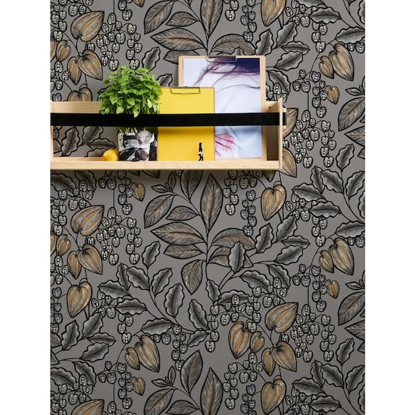 Leif Vine Trail Grey Non Pasted Non Woven Wallpaper