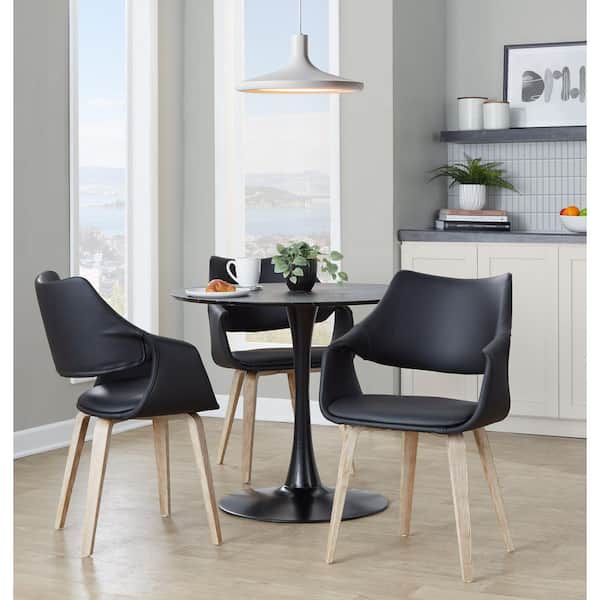 Lumisource Curvo Whitewashed Wood and Black Faux Leather Highback Upholstered Chair (Set of 2)