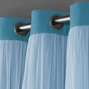Catarina Turquoise Solid Lined Room Darkening Grommet Top Curtain, 52 in. W x 63 in. L (Set of 2)