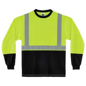 XL Hi Vis Lime Black Front Long Sleeve T-Shirt