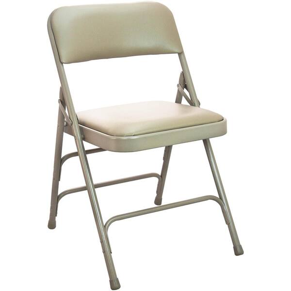 Advantage 1 in. Beige Vinyl Seat Padded Metal Folding Chair