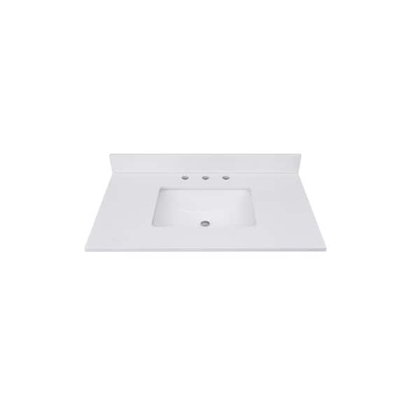 Avanity 37 in. W x 22 in. D Quartz White Rectangular Single Sink Bathroom Vanity Top in Everest White