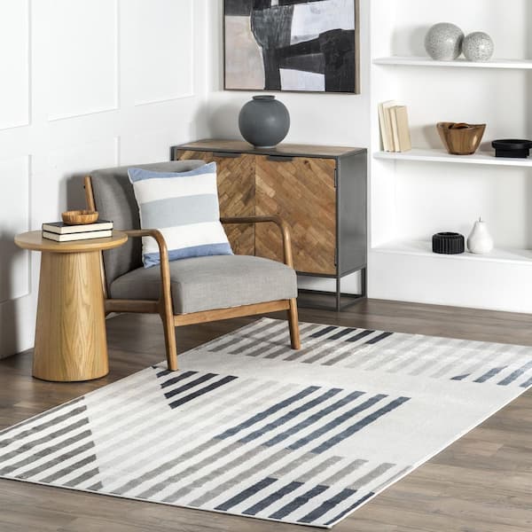 Robbi Modern Striped Light Gray 5 ft. x 8 ft. Area Rug