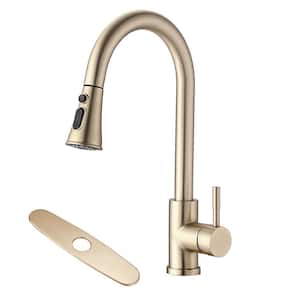 Bong Single Handle Pull Down Sprayer Kitchen Faucet with Deckplate Included in Brushed Gold