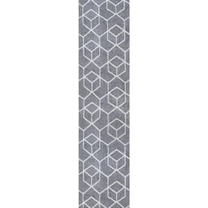Tumbling Blocks Gray/White 2 ft. x 8 ft. Modern Geometric Area Rug