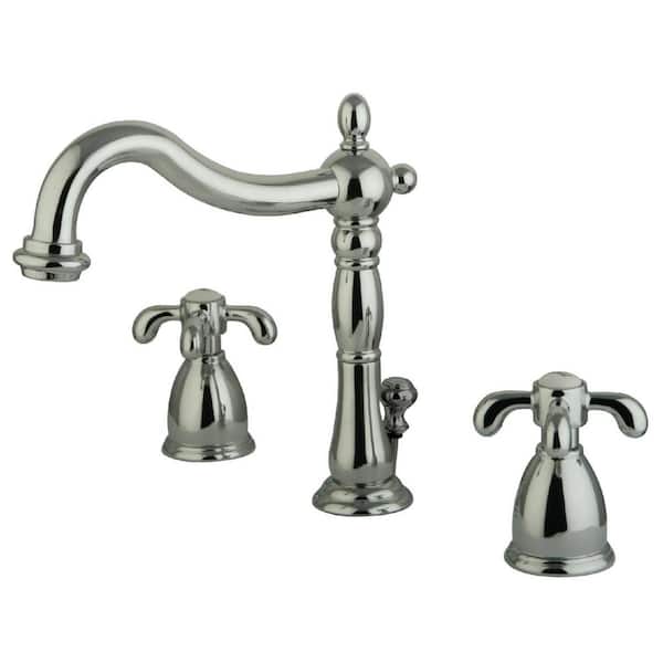 Kingston Brass French Country 2-Handle 8 in. Widespread Bathroom Faucets with Plastic Pop-Up in Polished Chrome