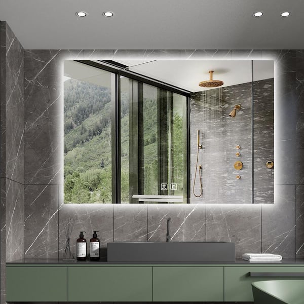 HOMLUX 40 in. W x 32 in. H Rectangular Frameless LED Light with 3 Color and Anti-Fog Wall Mounted Bathroom Vanity Mirror