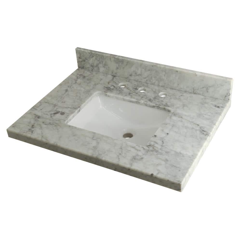 Kingston Brass 30 In W Marble Vanity Top In Carrara With White Sink Hkvpb3022m38sq The Home Depot