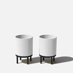 Demi 12 in. Raised with Stand Round White Plastic Planter with Black Stand (2-Pack)