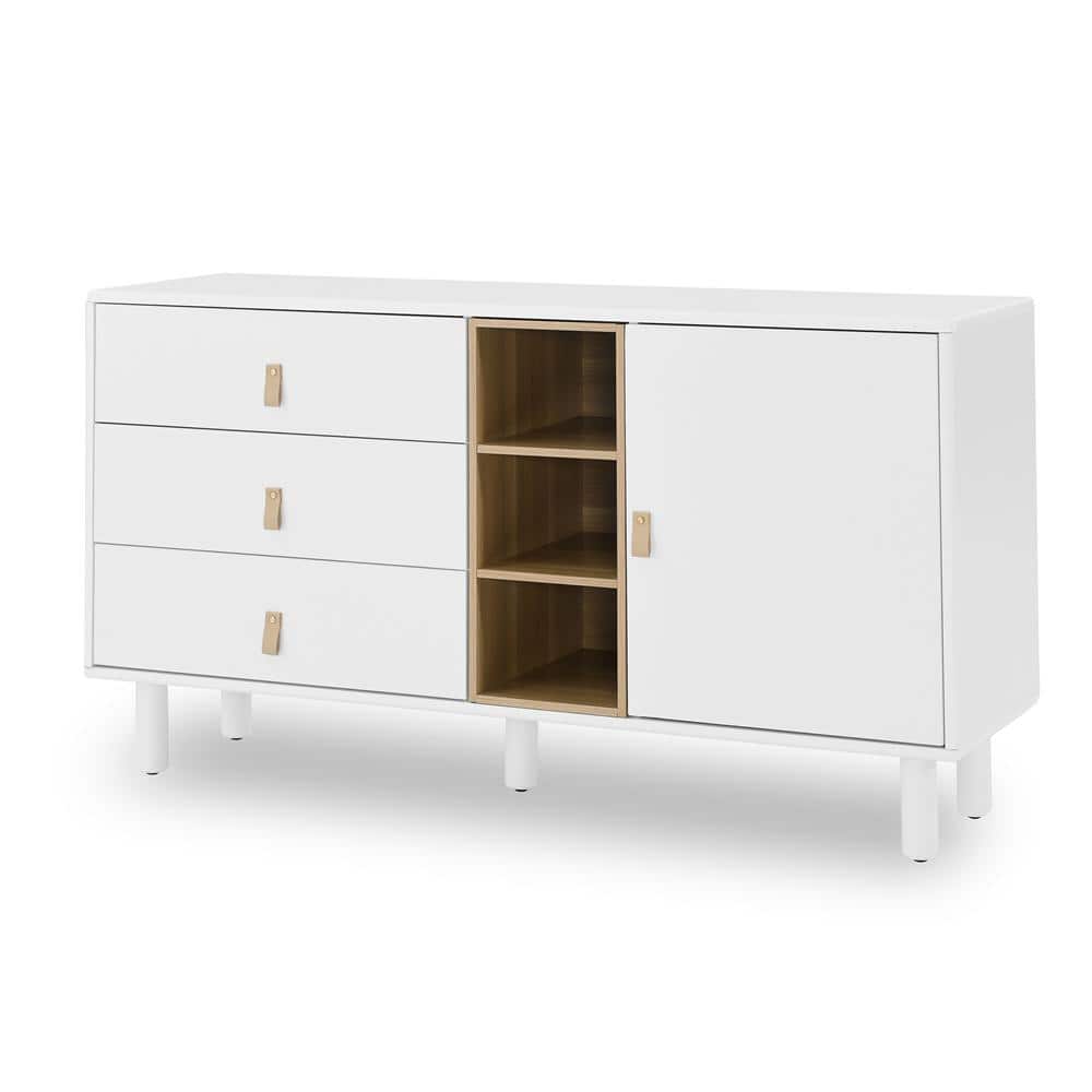 Modern Multifunctional Storage Cabinet with Doors, Drawers, Leather Handle,