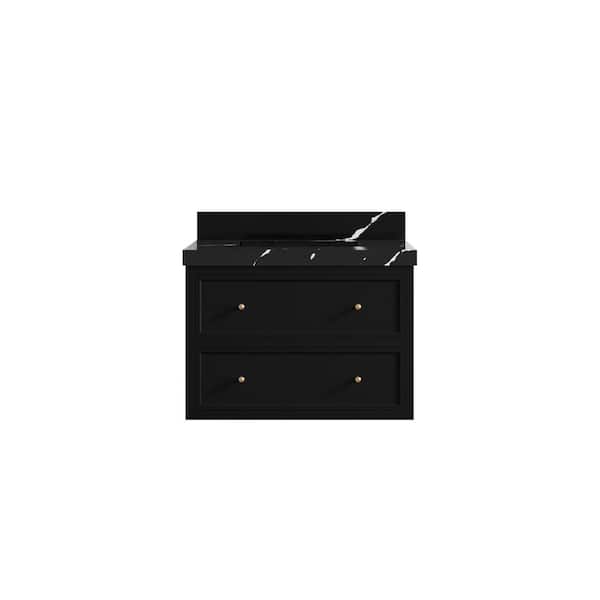 Willow Collections Roswell 30 in. Single Sink Freestanding Black Bath Vanity with Calacatta Black Qt. Top Unassembled