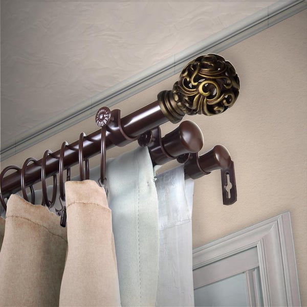 EMOH 13/16" Dia Adjustable 28" to 48" Triple Curtain Rod in Cocoa with Cruz Finials
