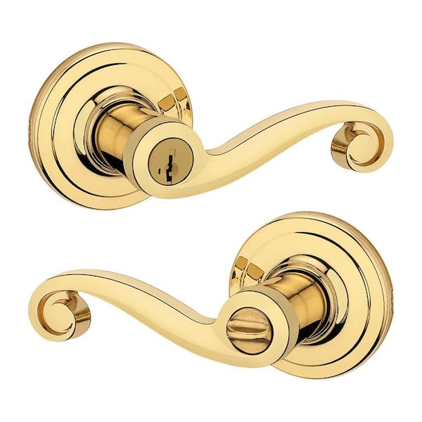 Lido Polished Brass Keyed Entry Door Handle with Lock Featuring SmartKey Security