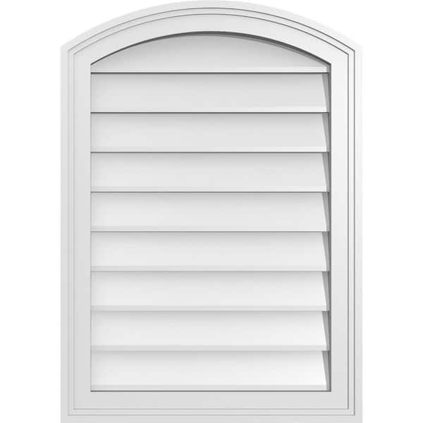 Ekena Millwork 20" x 28" Arch Top Surface Mount PVC Gable Vent: Functional with Brickmould Frame