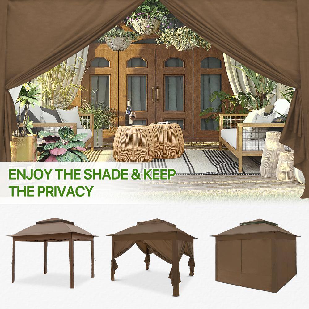 Brown 11x11 Steel Frame Patio Gazebo with Sidewalls