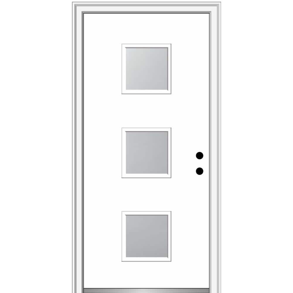 MMI Door Aveline 32 in. x 80 in. Left-Hand Inswing 3-Lite Frosted Glass Primed Fiberglass Prehung Front Door on 6-9/16 in. Frame