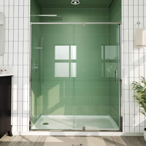 56 in. to 60 in. W x 71 in. H Framed Pivot Shower Door in Chrome with Clear Tempered Glass