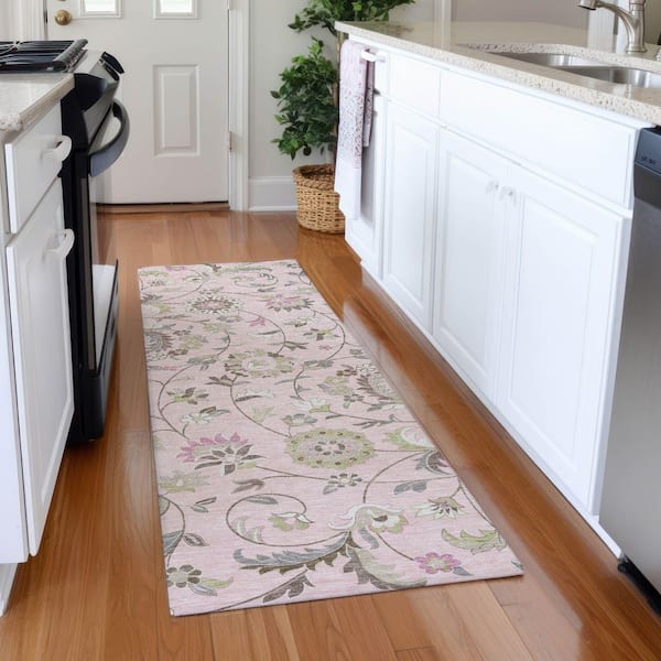 Mayfield Premium Machine Washable Abstract AMF1006 Pink 2 ft. 3 in. x 7 ft. 6 in. Runner Rug