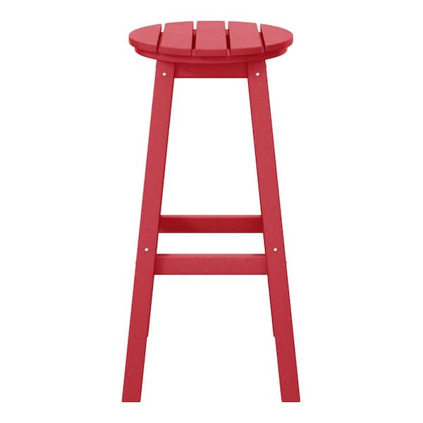 WESTIN OUTDOOR Laguna 29 in. HDPE Plastic All Weather Backless Round Seat Bar Height Outdoor Bar Stool in, Red