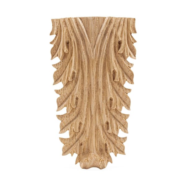 3/4 in. x 3-3/8 in. x 5-5/8 in. Unfinished Hand Carved North American Red Oak Wood Acanthus Applique and Onlay (3-Pack)